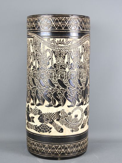 VIETNAM, Ecole de Bien Hoa : Grand vase rouleau...