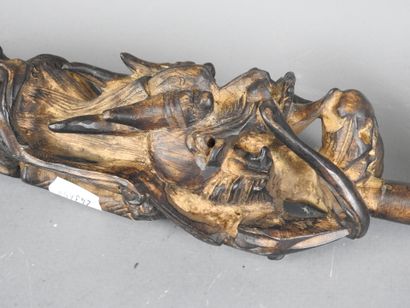 CHINA: Wooden opium pipe carved with a dragon...