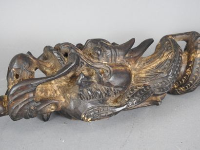 CHINA: Wooden opium pipe carved with a dragon...