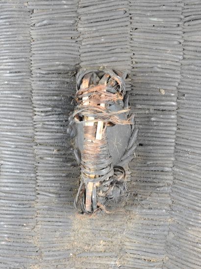 Wooden war shield covered with a fine fiber...