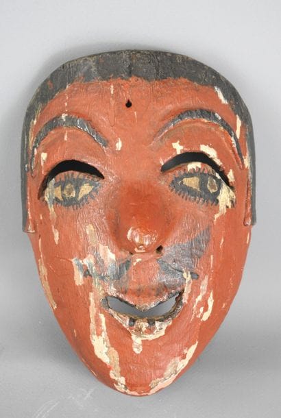 MEXIQUE : Masque visage d'homme, bois polychrome....