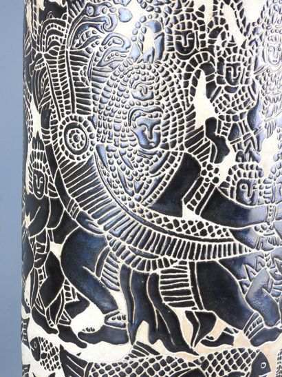 VIETNAM, Ecole de Bien Hoa : Grand vase rouleau...