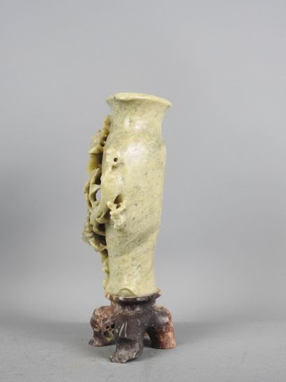 CHINA: carved lardstone vase and base. H....