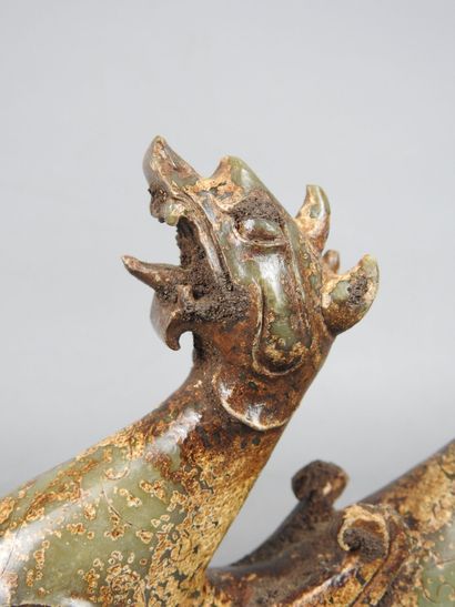 CHINA: Dragon in green stone and bronze....