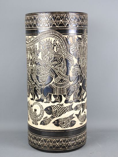 VIETNAM, Ecole de Bien Hoa : Grand vase rouleau...