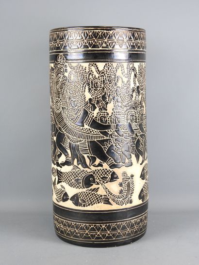 VIETNAM, Ecole de Bien Hoa : Grand vase rouleau...