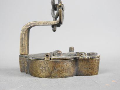Lampe à huile de mineur 1886 en bronze avec...