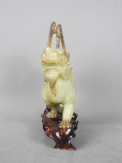 CHINA: Pair of jadeite stone chimeras on...