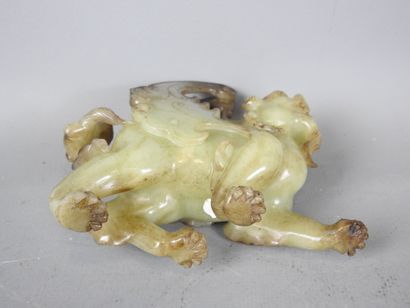 CHINA: Pair of jadeite stone chimeras on...