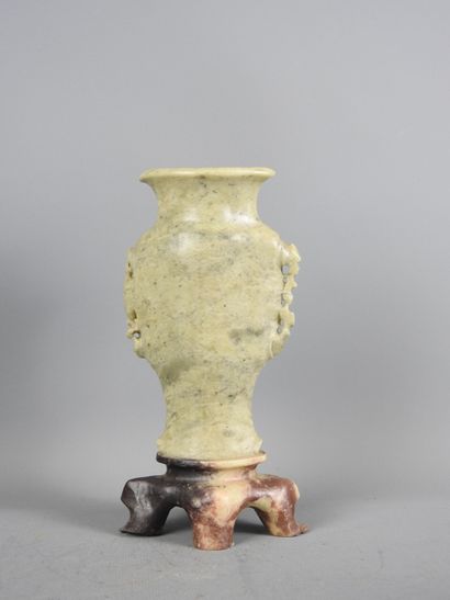 CHINA: carved lardstone vase and base. H....