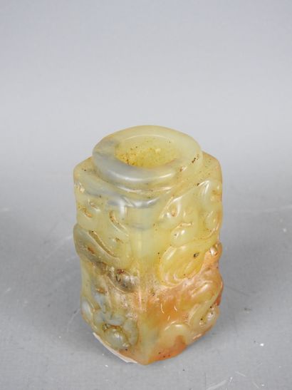 CHINA: Cylindrical ornament in rust-veined...