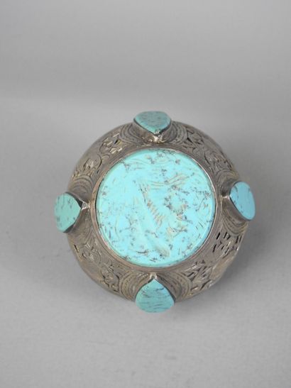 Afghanistan: Large silver and turquoise ring....