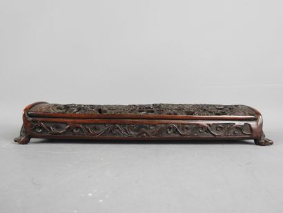CHINA: Wooden openwork box with dragons,...