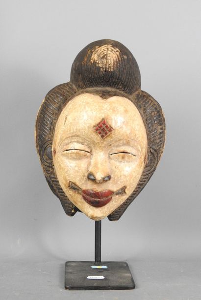 GABON: Copy of a PUNU mask in wood and black,...