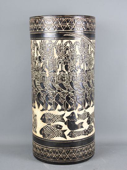 VIETNAM, Ecole de Bien Hoa : Grand vase rouleau...