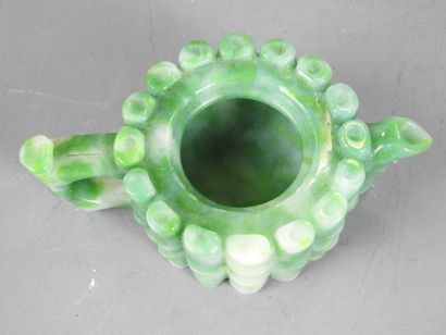 Green hardstone teapot with bamboo decoration....