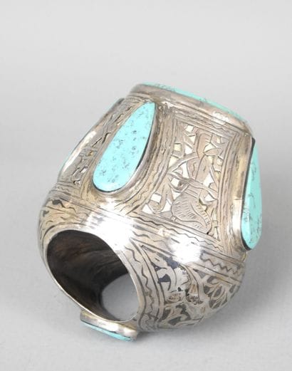 Afghanistan: Large silver and turquoise ring....