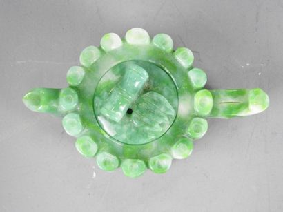 Green hardstone teapot with bamboo decoration....