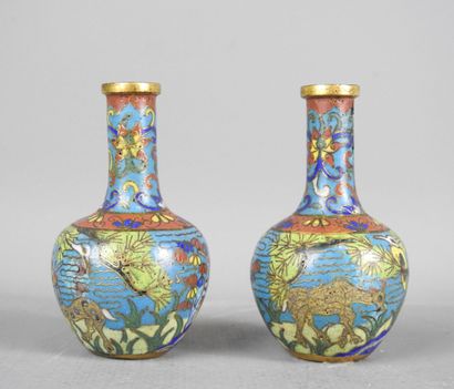CHINA: Pair of small cloisonné enamel bottle...