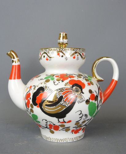 RUSSIA: Porcelain teapot with bird design....