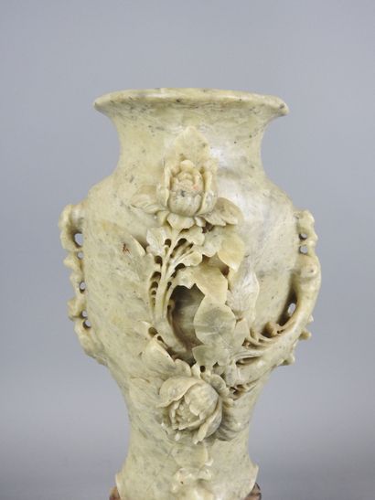 CHINA: carved lardstone vase and base. H....