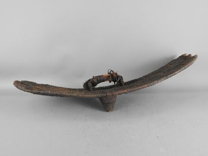 Wooden war shield covered with a fine fiber...