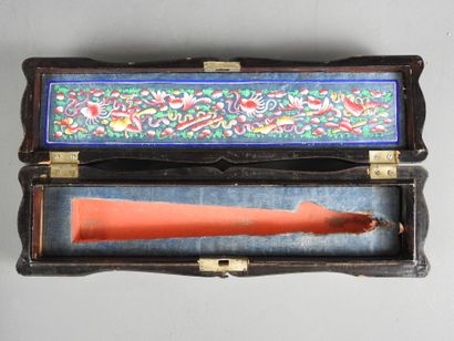 SOUTH EAST ASIA: Black lacquered wood fan...