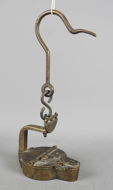 Lampe à huile de mineur 1886 en bronze avec...