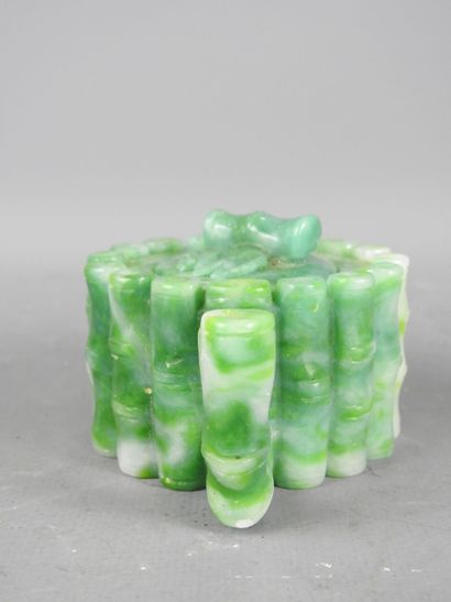 Green hardstone teapot with bamboo decoration....