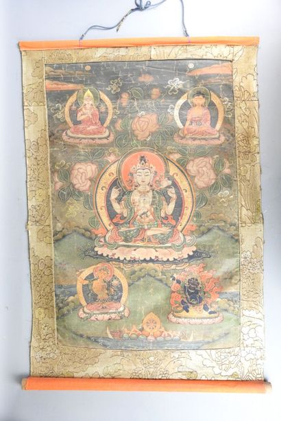 TIBET: Tangka - tempera depicting Avalokiteshvara....