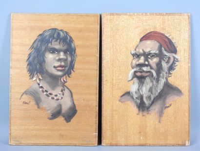 AUSTRALIA: Two painted panels of a woman...