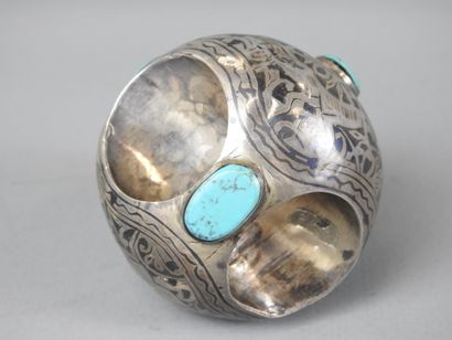 Afghanistan: Large silver and turquoise ring....