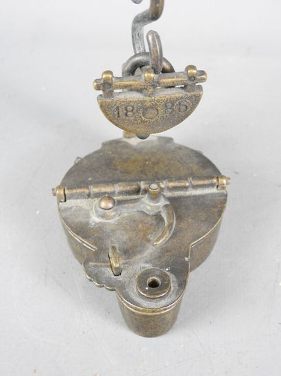 Lampe à huile de mineur 1886 en bronze avec...