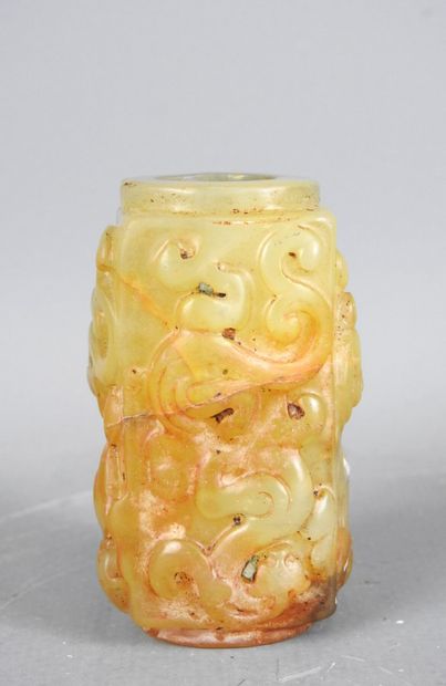 CHINA: Cylindrical ornament in rust-veined...