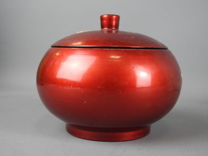 JAPAN: Red lacquered wood circular covered...