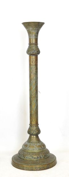 Near East: Large antique brass floor lamp...