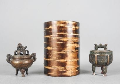 ASIA: Two small tripod burners in bronze...