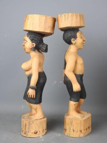 AFRICA: Pair of caryatid statues in wood...