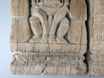 INDIA: Two wooden panels with lion and Yali...
