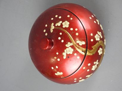 JAPAN: Red lacquered wood circular covered...