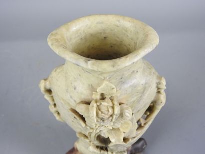 CHINA: carved lardstone vase and base. H....