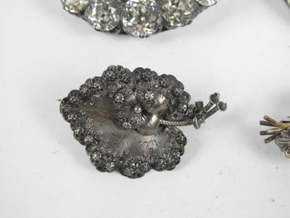 TWO crescent moon brooches, covered with...