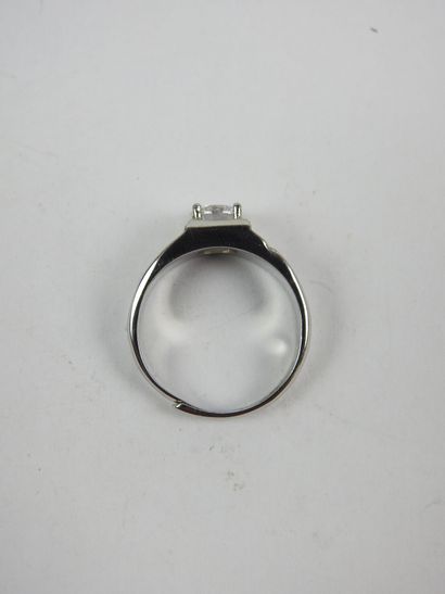 Chrome-plated metal ring with 1.00 ct. moissanite....