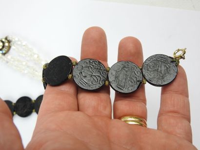 COLLAR of Rhine pearls in two rows. Metal...