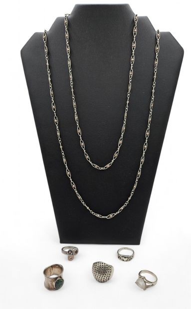 Lot of 6 silver jewelry pieces including...