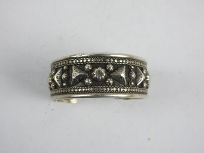 TWO silver BRACELETS, one with set orange-brown...