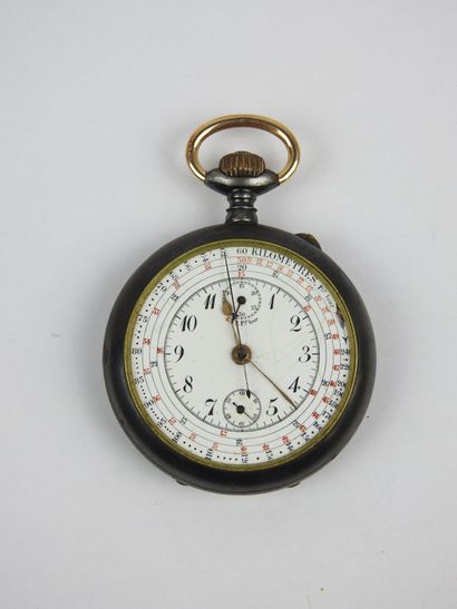 Steel STOPWATCH with white enamel dial. D....