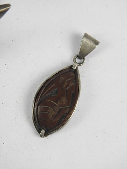 Silver and natural wood jewelry set with...