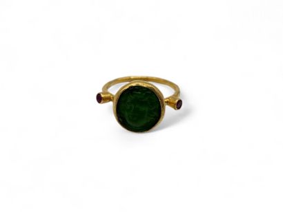 Hammered gold-plated silver ring centered...