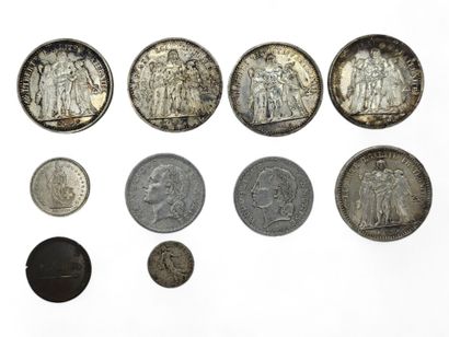 Lot of coins including: 
4 silver 10-franc...